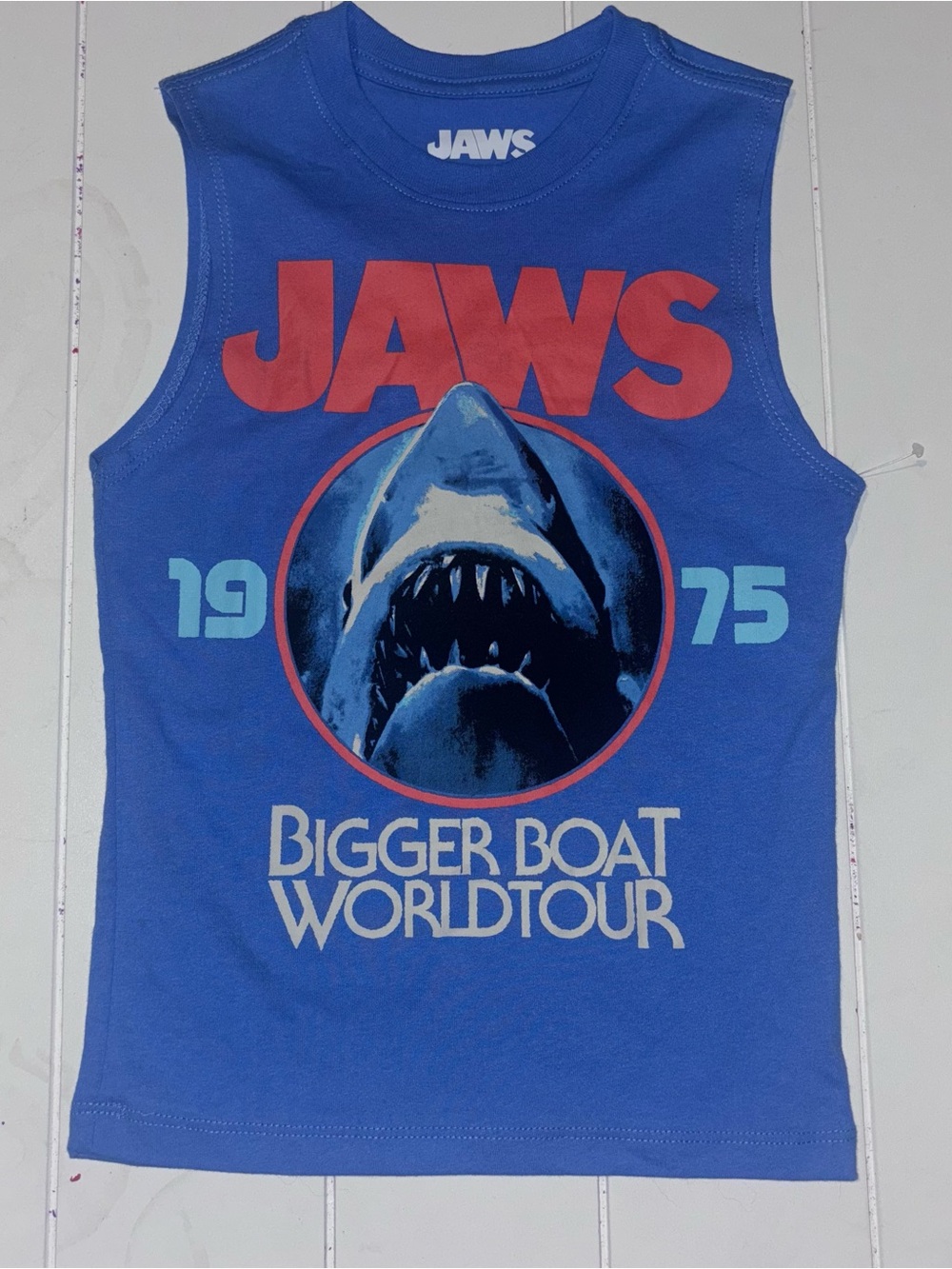 Jaws Boys' Blue 'Bigger Boat World Tour' Graphic Sleeveless Tank Muscle Shirt